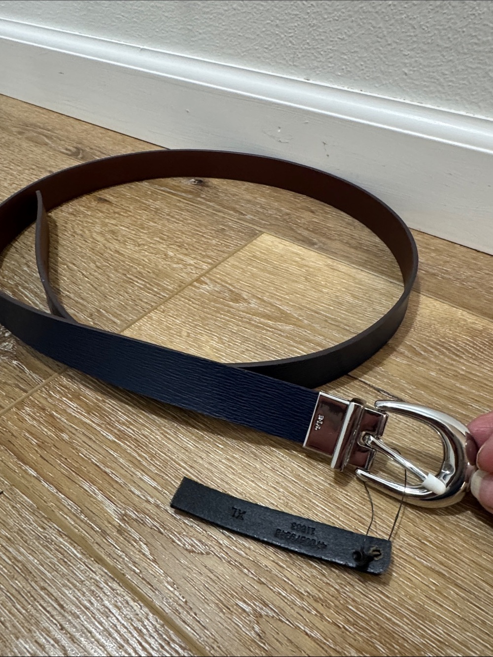 NWT Ralph Lauren Reversible Navy/Brown Leather Belt with Silver Buckle